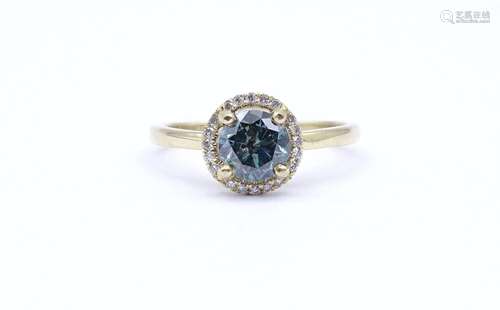 GOLDRING 0.585 GG MIT FANCY BLUE BRILLANT CA. 0,95CT., UMRIN...