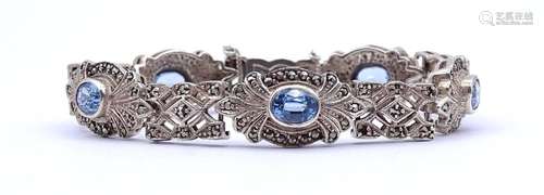 SCHÖNES SILBER ARMBAND MIT MARKASITEN UND 5 OVAL FACC. BLAUT...