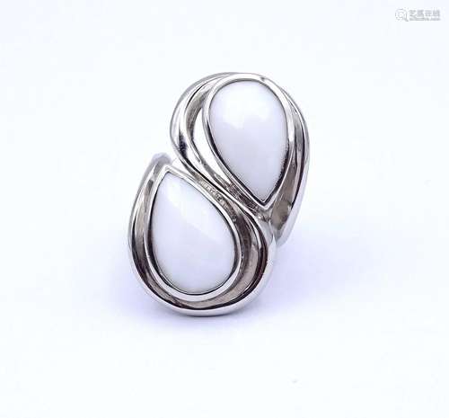 925ER SILBER RING MIT 2 WEISSEN FACC. STEINEN, 15,8G., RG 52