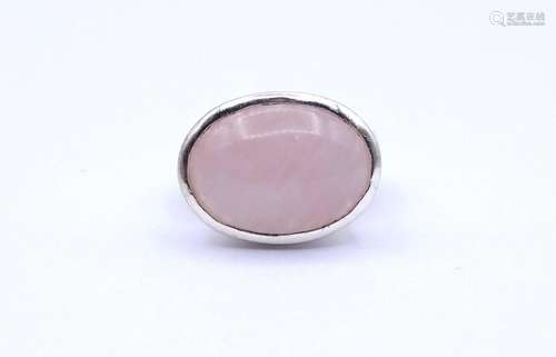 SCHWERER SILBER RING MIT ROSENQUARZ CABOCHON, 16,4G., RG 51/...