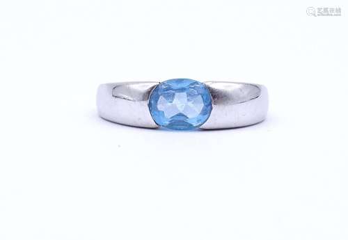 SILBER RING 0.925 MIT EINEM BLAUEN STEIN, 5,9G., RG 62,5