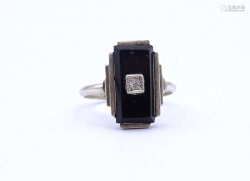 ALTER SILBER RING MIT ONYX, SILBER 0.935, 3,0G., RG 54