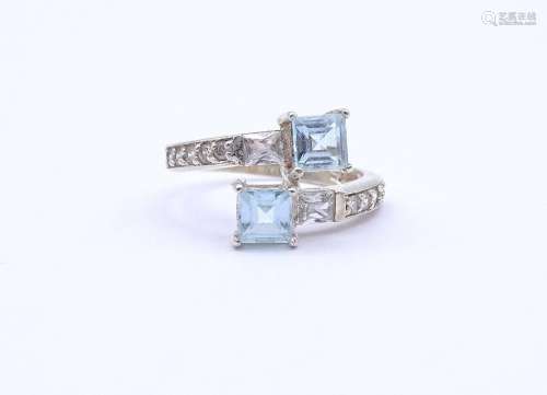 925ER SILBER RING MIT BLAUEN UND KLAREN STEINEN, 3,3G., RG 5...