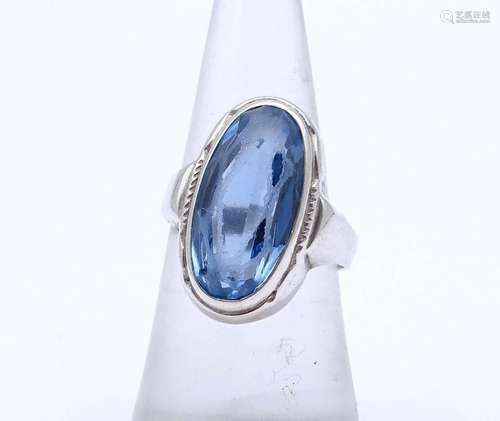 835ER SILBER RING MIT EINEM BLAUEN FARBSTEIN (TRAGESPUREN), ...