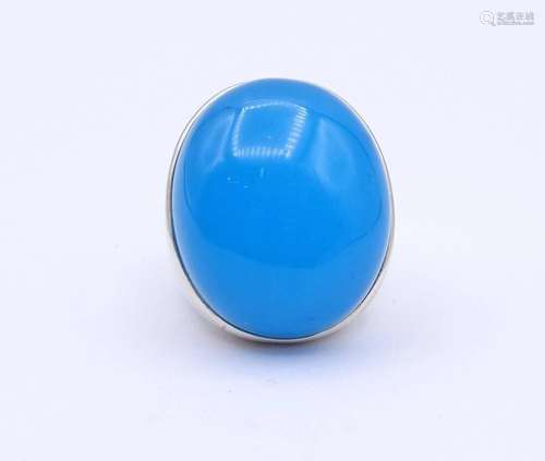 SILBER RING MIT EINEM GROSSEN BLAUEN CABOCHON, 26G., RG 56, ...