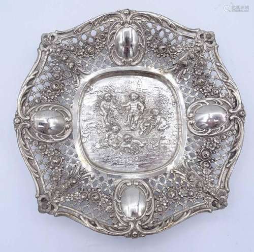 ALTE SILBER ANBIETSCHALE MIT PUTTI´S UND ROSENMUSTER