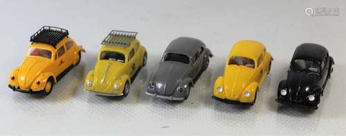 5 MODELLBAUFAHRZEUGE VW KÄFER MIT DEUTSCHE POST/FUNKMESSDIEN...