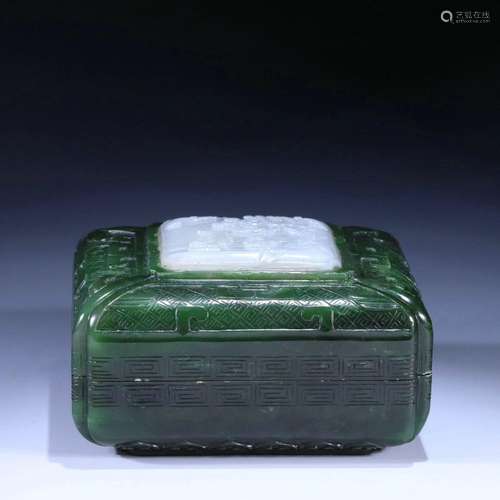 Hetian jade white jade inlaid jasper box