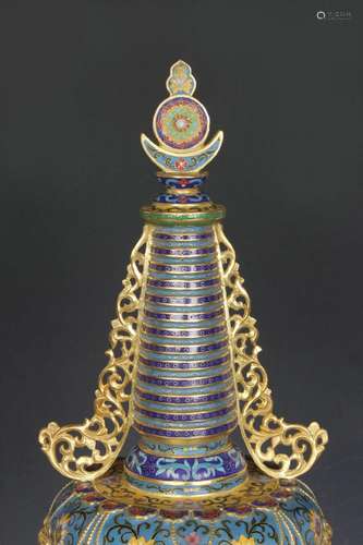 Cloisonné cloisonné enamel stupa in fine-cast copper body