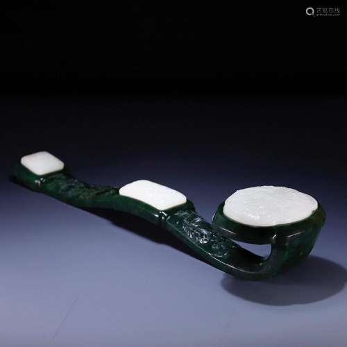 Jasper Triple Inlaid White Jade Dragon Pattern Ruyi