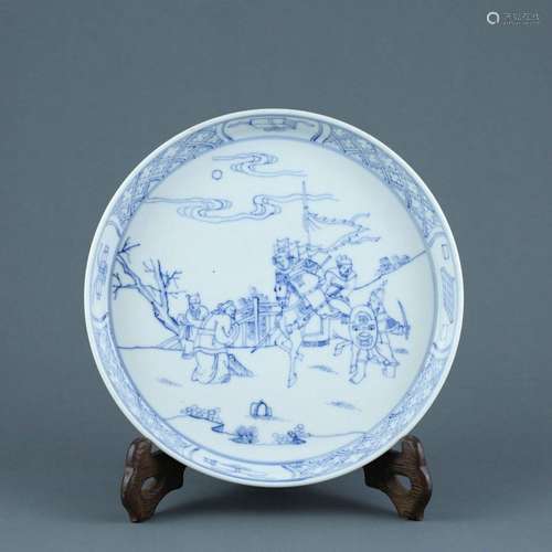 Blue and white sketch figure plate