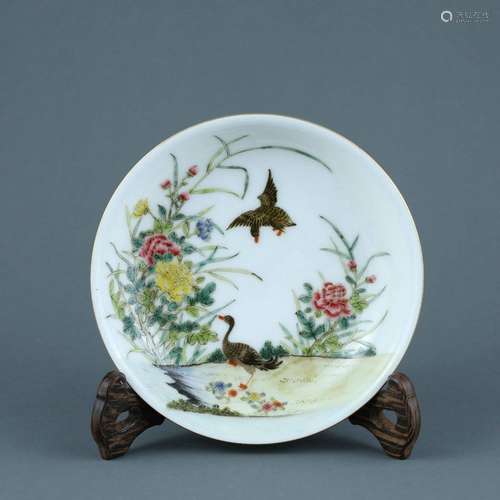 pastel flower and bird plate