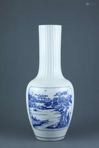 Blue and white windowed landscape figure melon-edge long-nec...