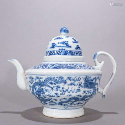 Reflow blue and white double dragon pattern holding pot