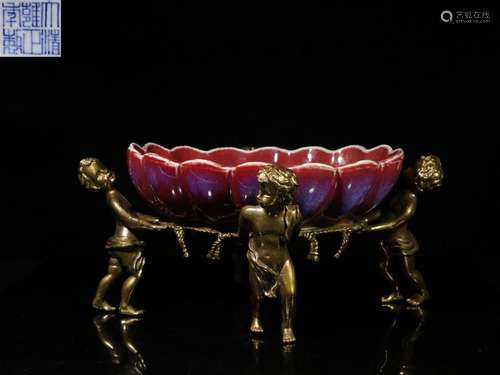 Furnace Jun Glaze Copper-clad Angel Quadruped Fruit Plate