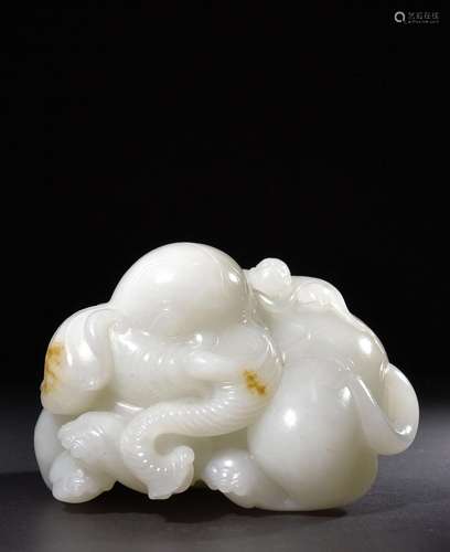 Hetian jade sprinkling gold skin carving Taiping with elepha...