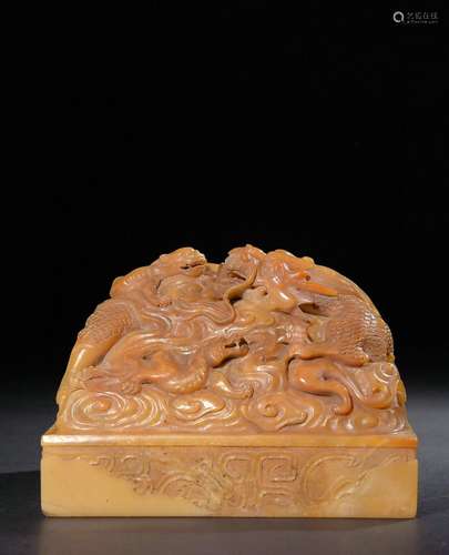 Shoushan Tianhuangshi hand-carved auspicious beast dragon se...