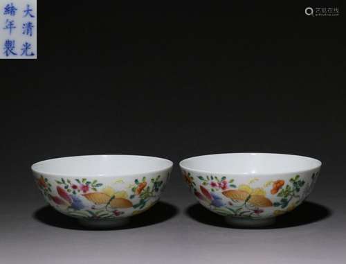 Pair of Pastel Butterfly and Flower Pattern Bowls