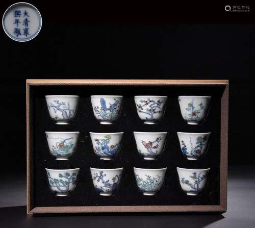 A set of Doucai Twelve Flower Cups