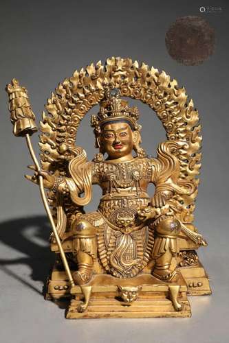 Fine Cast Bronze Body Gilt Treasure King Seated Statue