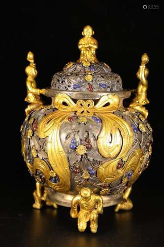 Sterling silver gilt boy's jar