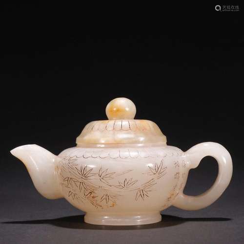 Hetian jade bamboo teapot