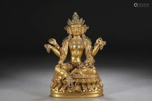 Seated Statue of Caixu Buddha Mother with Fine Casting and G...