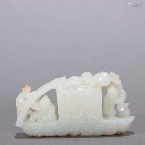 Hetian Jade Seed Material Character Story Boat Ornament