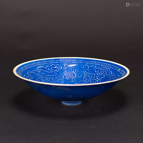 A BLUE GLAZED DING ' DRAGON AND PHOENIX' BOWL