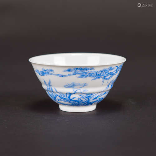 A BLUE PAINTED 'PINE' CUP, QIANLONG MARK