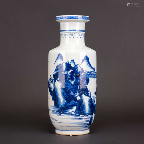 A BLUE AND WHITE 'LANDSCAPE' ROULEAU VASE