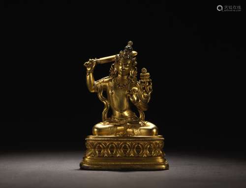清康熙 铜鎏金扎纳巴扎尔文殊菩萨坐像