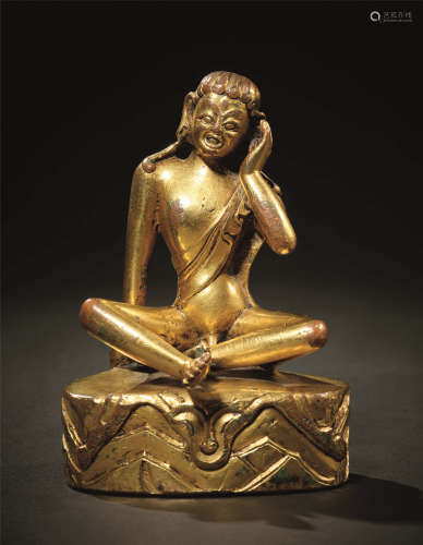 明 西藏铜鎏金米拉日巴佛