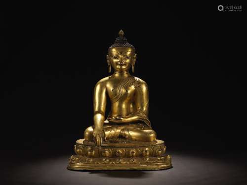 明 尼泊尔铜鎏金释迦牟尼坐像