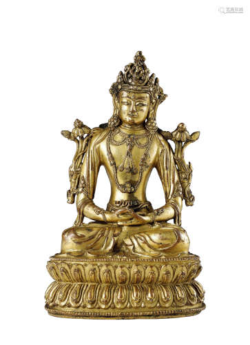 15世紀 西藏仿永樂銅鎏金無量壽佛像