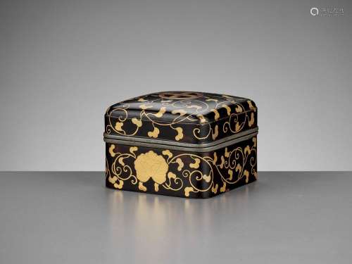 A RARE BLACK AND GOLD-LACQUERED KOBAKO AND COVER WITH SHIMAZ...
