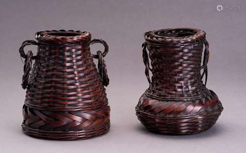 TWO BAMBOO HANAKAGO FLOWER BASKETS, MEIJI