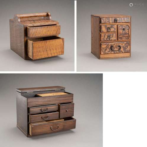 A GROUP OF THREE JAPANESE MINIATURE WOOD CABINETS, MEIJI