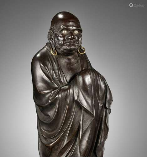 † JOUN: A SUPERB BRONZE PORTRAIT OKIMONO OF DARUMA