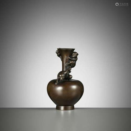 GENRYUSAI SEIYA: A CHARMING AND RARE MINIATURE BRONZE VASE W...