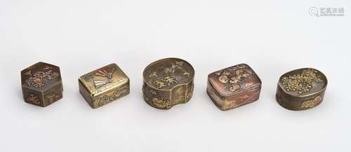 A LOT WITH FIVE SMALL METAL BOXES, MEIJI