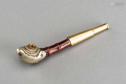 A MIXED METAL AND BAMBOO OPIUM PIPE, MEIJI