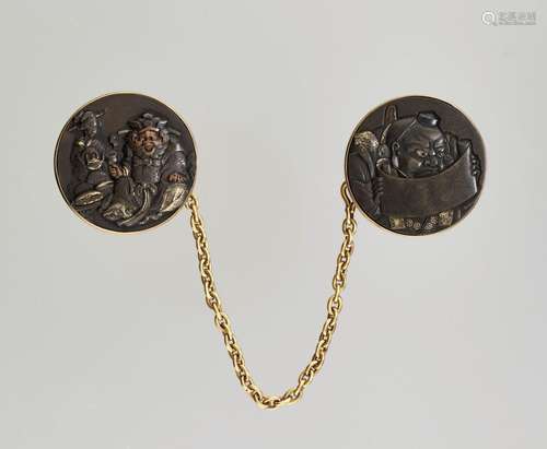 A PAIR OF FINE KANAMONO (POUCH FITTINGS) DEPICTING EMMA-O AN...