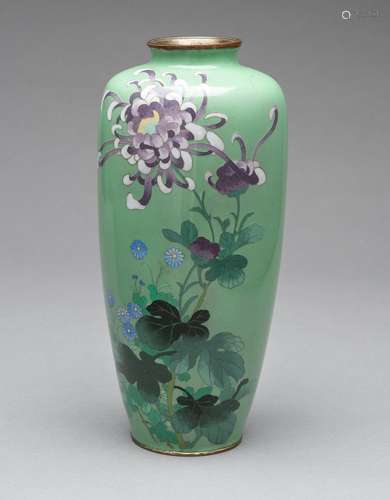 A PALE GREEN CLOISONNÈ ENAMEL VASE