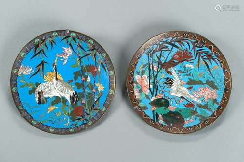 TWO CLOISONNÉ DISHES DEPICTING BIRDS, MEIJI