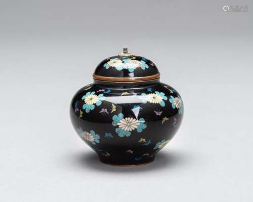 A CLOISONNÉ ENAMEL MINIATURE VASE WITH COVER