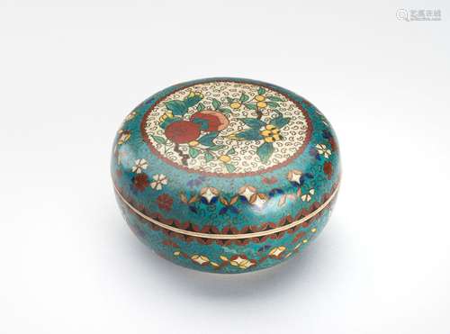 KINKOZAN: A RARE CLOISONNE DESIGN PORCELAIN BOX AND COVER, M...