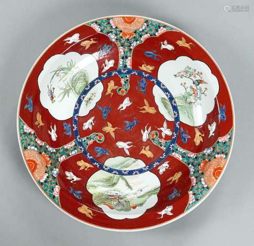 A MASSIVE ENAMELED IMARI PORCELAIN CHARGER, MEIJI