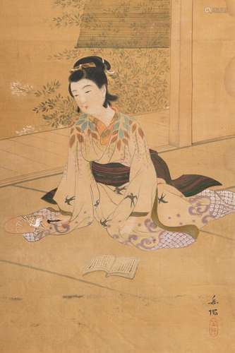 A SCROLL PAINTING DEPICTING A LADY, MEIJI