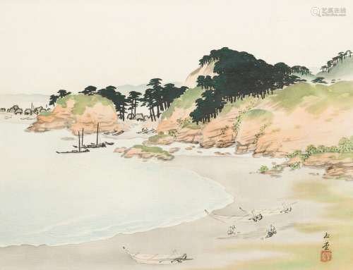 GYOKUDO KAWAI (1873-1957): A SCROLL PAINTING OF A SEASIDE LA...